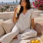 بيجامة حريمي قطن صيفي – تيشيرت وبنطلون طويل بتصميم مريح
