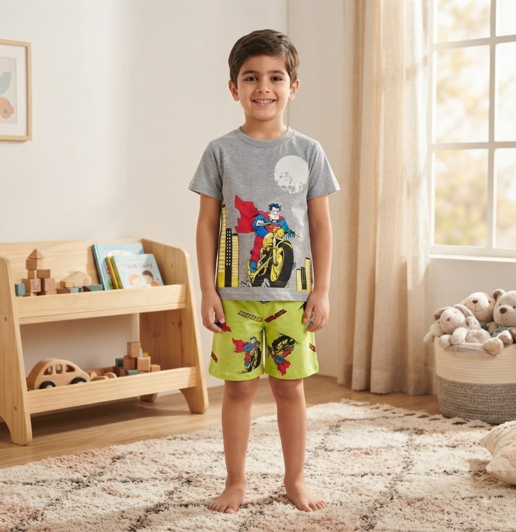 WhatsApp Image 2026-08-21 at 4.18.07 PM (2) بيجامة أولادي قطن صيفي – Superman - الصورة 1