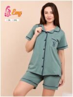 ⁦بيجامة حريمي قطن كلاسيك صيفي – تيشيرت و شورت⁩ - الصورة ⁦2⁩