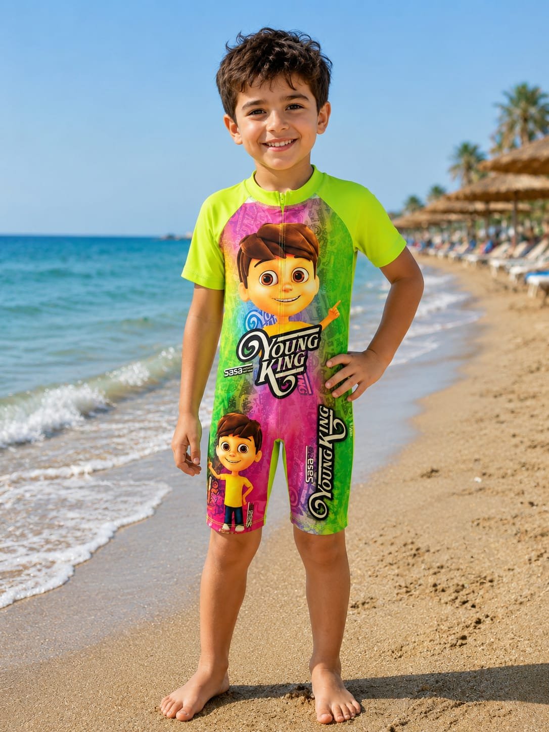 WhatsApp Image 2026-08-30 at 3.52.03 PM مايوه أولادي قطعة واحدة Young King أخضر وموف - الصورة 1