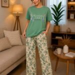بيجامة حريمي قطن صيفي – تيشيرت وبنطلون طويل بتصميم مريح