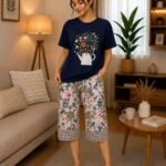 بيجامة حريمي برمودا صيفي – تيشيرت وبرمودا بتصميم مريح